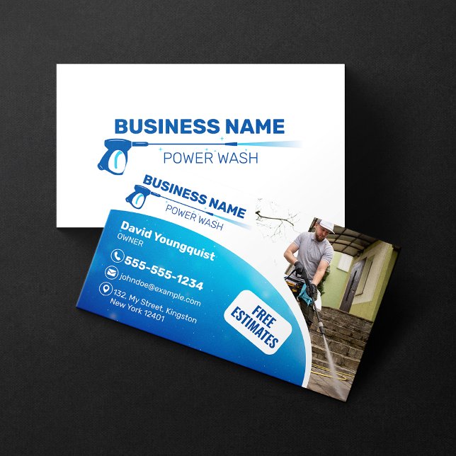 Blue Power Wash Pressure Washing Roof Cleaning Business Card (Creator Uploaded)
