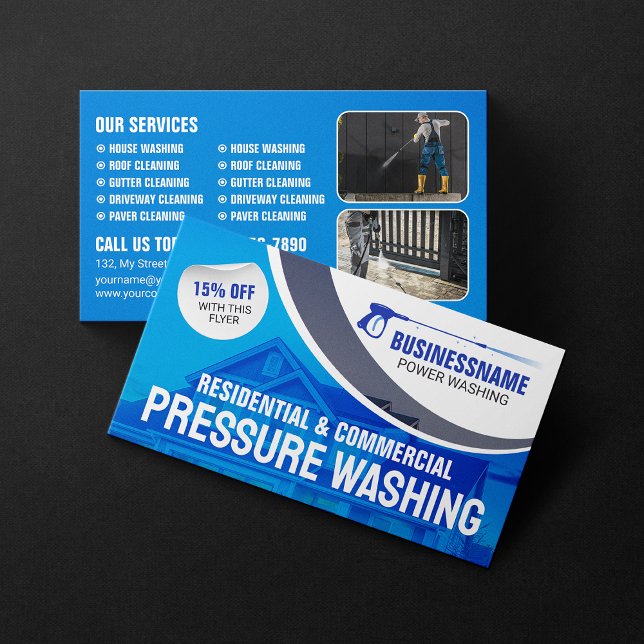 Blue Power Washing Pressure Wash House Cleaning Business Card (Creator Uploaded)