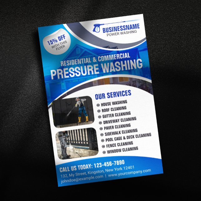 Blue Power Washing Pressure Wash House Cleaning Flyer (Creator Uploaded)