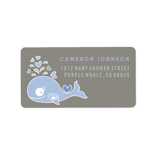 Blue Pregnant Mum Whale Baby Shower Address Labels (Front)