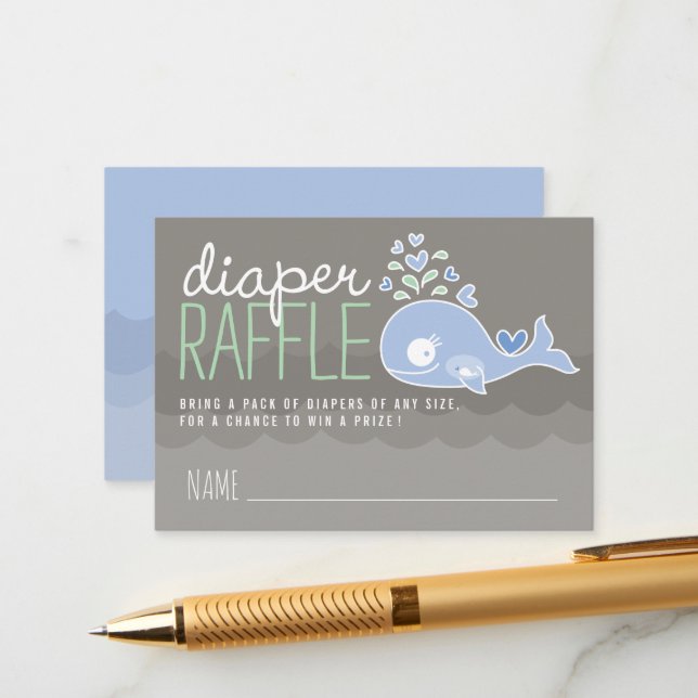 Blue Pregnant Mummy Whale Diaper Raffle Tickets Enclosure Card (Front/Back In Situ)