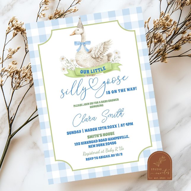 Blue Preppy Silly Goose Baby Shower Invitation (Creator Uploaded)