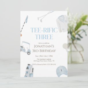 Blue Preppy Tee-Rific Three Golf Birthday Invitation