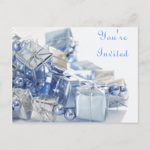 Blue Presents and Pearls Invitation Postcard