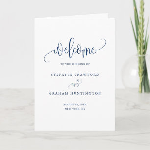 Blue Pretty Calligraphy Script Wedding Booklet Programme