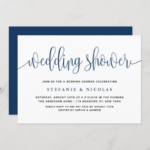 Blue Pretty Calligraphy Wedding Shower Invitation