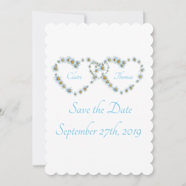 Blue Pretty Country Heart Script Wedding Save The Date (Front)