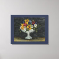 Blue Primitive Folk Art Floral Canvas Art Print