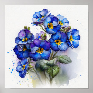 Blue Primrose Flowers Art Print Poster
