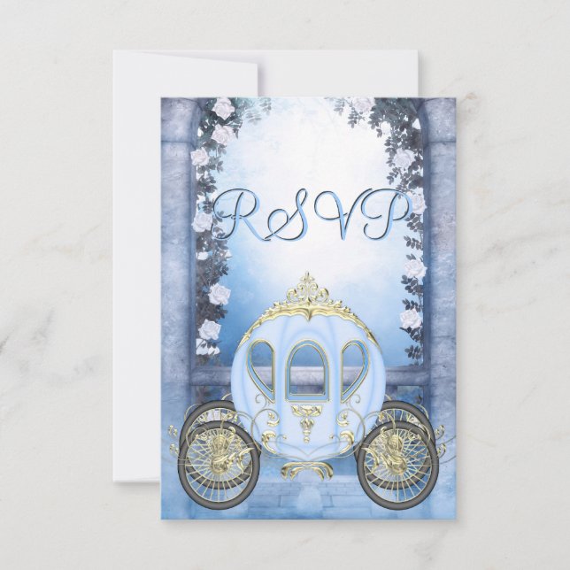 Blue Princess Carriage Enchanted RSVP Card (Front)