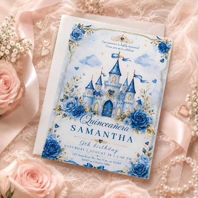 Blue Princess Castle Quinceañera Invitation (Creator Uploaded)