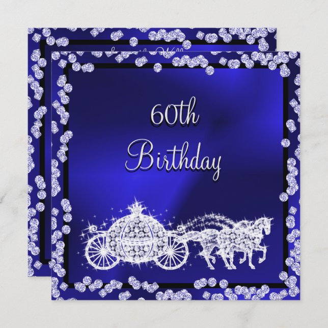 Blue Princess Coach & Horses 60th Birthday Invitation (Front/Back)