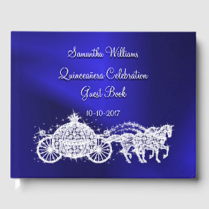 Blue Princess Coach & Horses Quinceañera Guest Book
