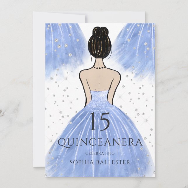 Blue Princess Dress Winter Wonderland Quinceanera  Invitation (Front)