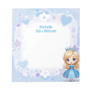 Blue Princess Theme Blonde Personalised Mitzvah Notepad