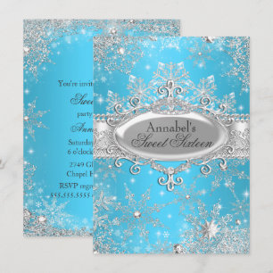 Blue Princess Winter Wonderland Sweet 16 Invite