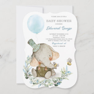 Blue Printable Elephant Baby Shower Invitations