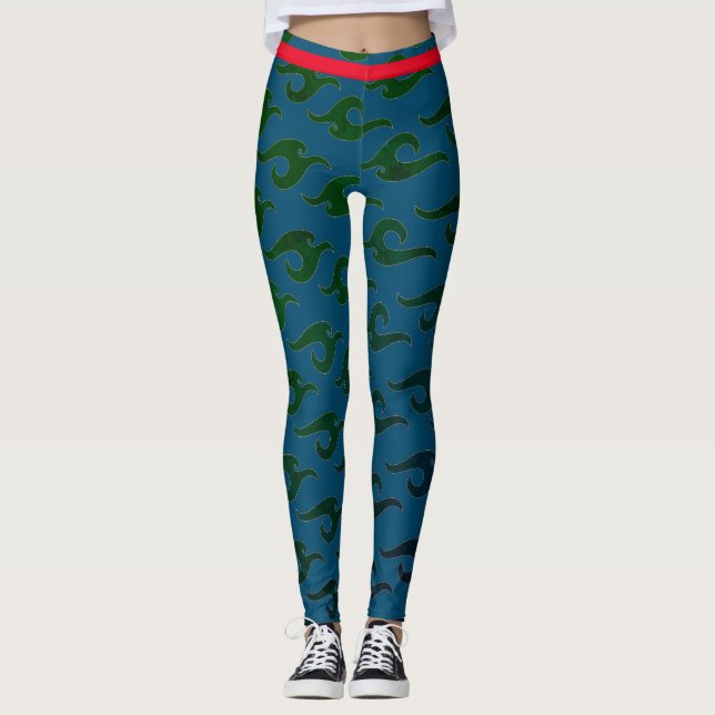 BLUE PRINTED LEGGINGS JAPANESE WAVE PATTERN (Front)