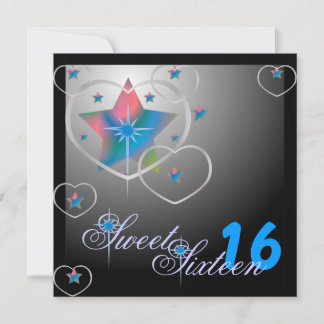 Blue Prismatic Diamond Star Sweet Sixteen-Cust. Invitation