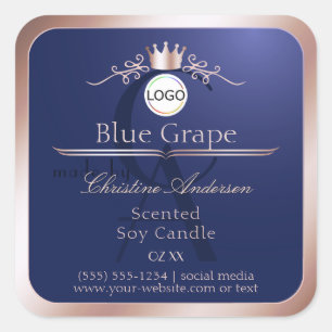 Blue Product Label Rose Gold Frame Logo Monogram