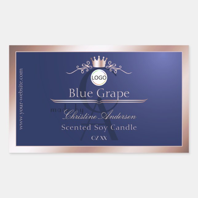 Blue Product Label Rose Gold Frame Logo Monogram (Front)