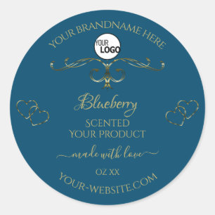 Blue Product Labels Decorated Gold Hearts Add Logo