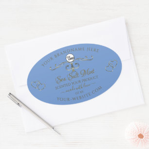 Blue Product Labels Decorative Scrollwork Add Logo