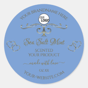 Blue Product Labels Decorative Scrollwork Add Logo