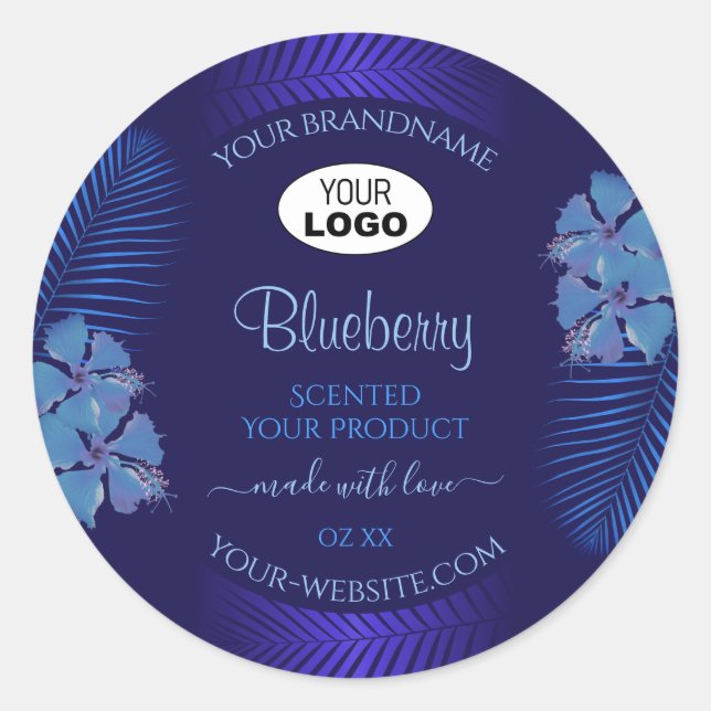 Blue Product Labels Teal Exotic Flowers with Logo (Front)