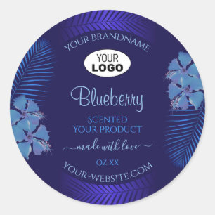 Blue Product Labels Teal Exotic Flowers with Logo