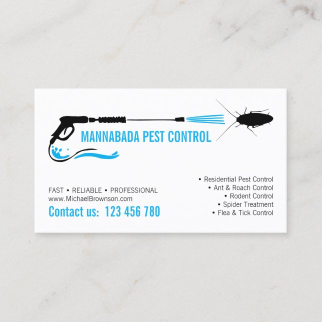 Blue Professional Pest Control Exterminator Business Card (Front)