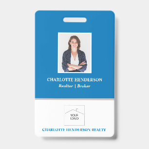Blue Professional Real Estate Agent Photo Badge ID Badge