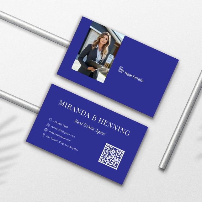 Blue Professional Real Estate Agent Photo QR Code Business Card (Creator Uploaded)