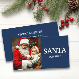 Blue Professional Santa For Hire Photo Business Card