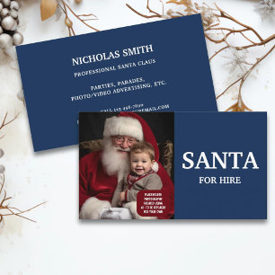 Blue Professional Santa For Hire Photo Business Card