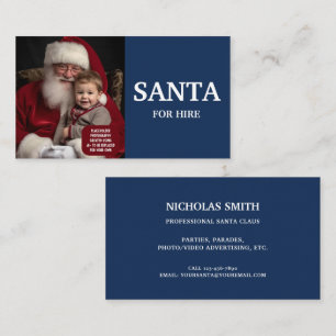 Blue Professional Santa For Hire Photo Business Card