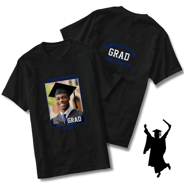 Blue Proud Dad Photo Graduation T-Shirt (Creator Uploaded)