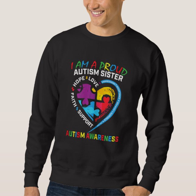 Blue Proud Sister Autism Awareness Puzzle Piece Ki Sweatshirt (Front)