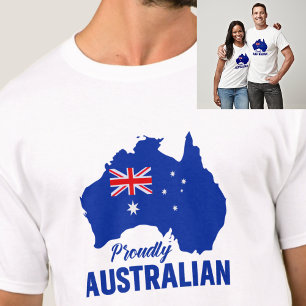 Blue Proudly Australian, Map Flag Australia Day T-Shirt