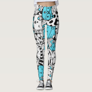 Blue Psychedelic Cat Kitten Illustration Abstract  Leggings
