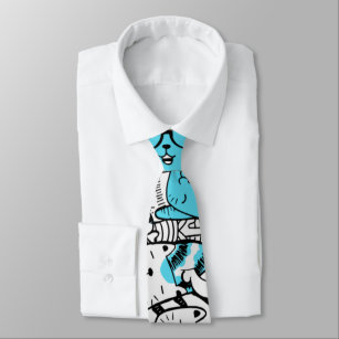 Blue Psychedelic Cat Kitten Illustration Abstract  Tie