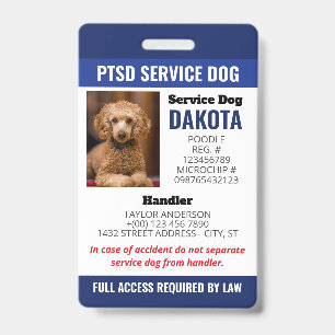 Blue PTSD Service Dog Logo QR Code Photo ID Badge