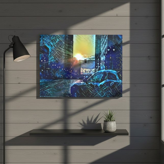 Blue Pulse Detroit Sunset – Electric City Vibes Canvas Print (Blue Pulse Detroit Sunset – Electric City Vibes Canvas Print)