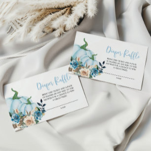 Blue Pumpkin and Flowers Diaper Raffle Enclosure Card