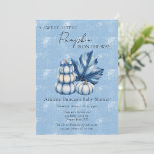 Blue Pumpkin and Leaf Boy Baby Shower Invitation