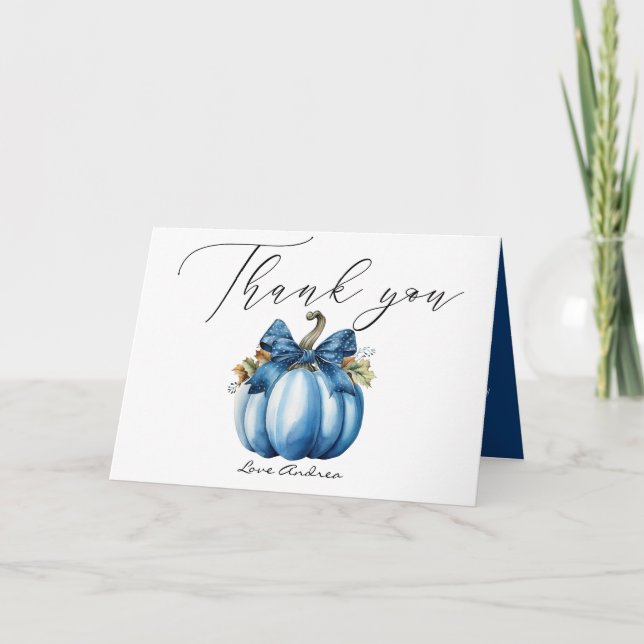 Blue Pumpkin | Autumn Baby Shower Thank You Card (Front)