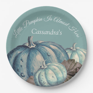 Blue Pumpkin Baby Boy Fall Shower Paper Plate