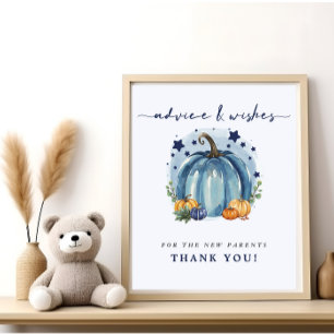 Blue Pumpkin Baby Shower Advice Wishes New Parents Poster