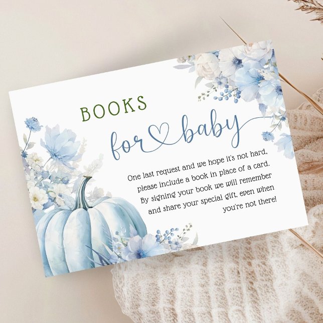 Blue Pumpkin Baby Shower Boy Fall Books for Baby Enclosure Card (Creator Uploaded)
