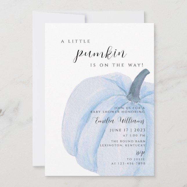 blue Pumpkin Baby Shower boy Invitation (Front)